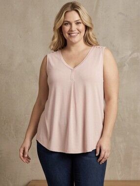 Reitmans Super Soft Blush Pink V-Neck Stud Shoulder Tank